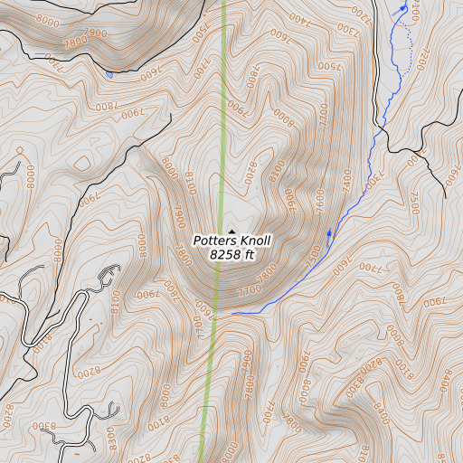 OpenTopoMap map of Potters Knoll, UT