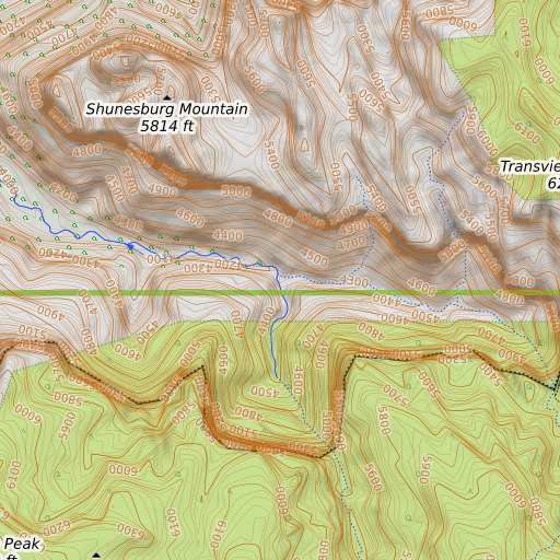 OpenTopoMap map of Second Creek, UT