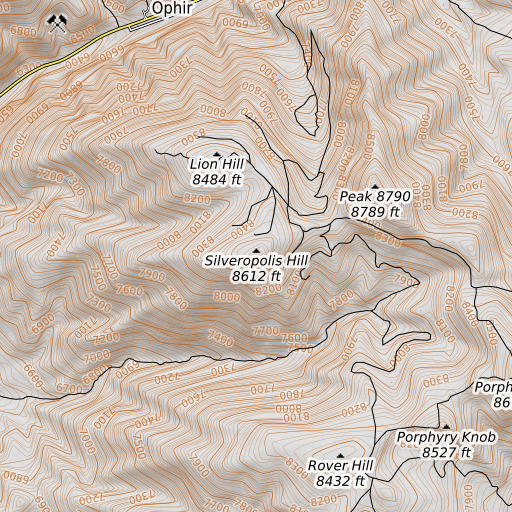 OpenTopoMap map of Silveropolis Hill, UT