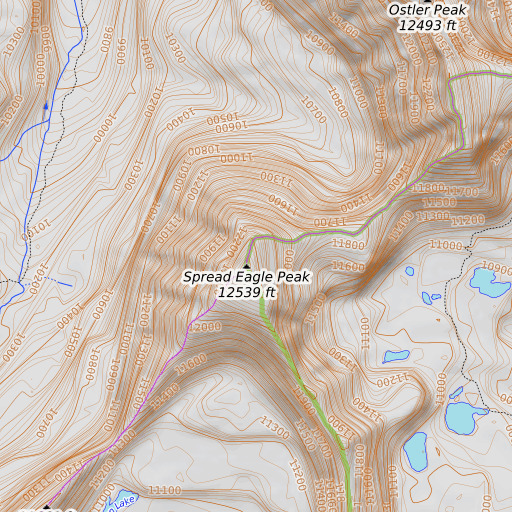 OpenTopoMap map of Spread Eagle Peak, UT