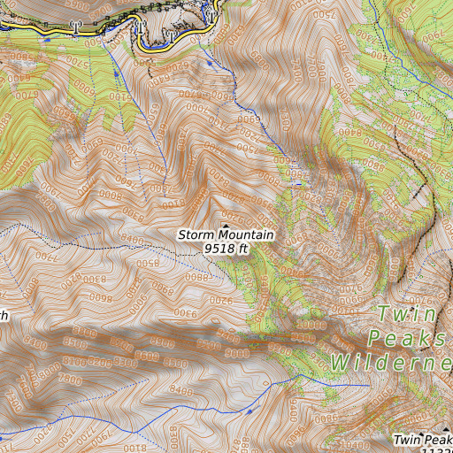 OpenTopoMap map of Storm Mountain, UT