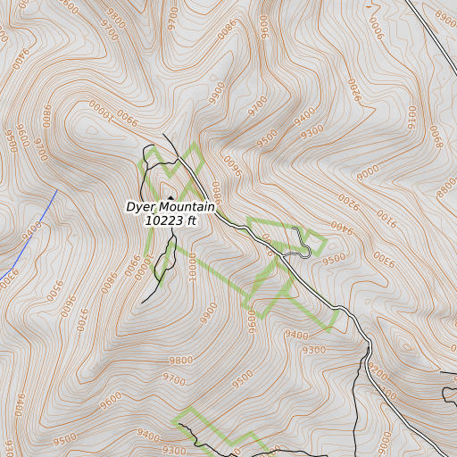 OpenTopoMap map of Dyer Mines, UT