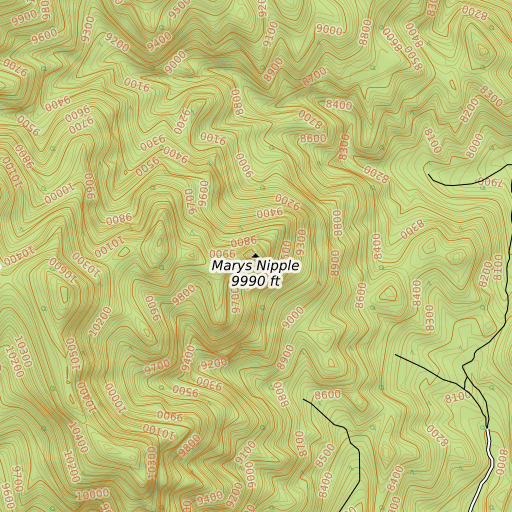 OpenTopoMap map of Marys Nipple, UT