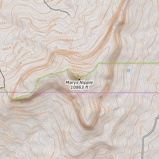 OpenTopoMap map of Marys Nipple, UT