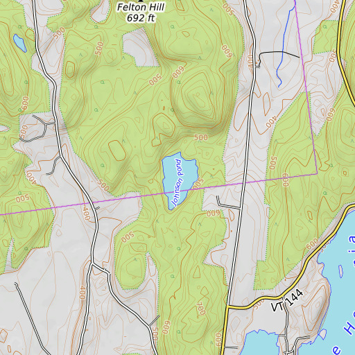 OpenTopoMap map of Johnson Pond, VT