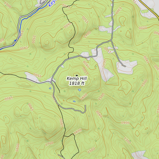 OpenTopoMap map of Kemp Hill, VT