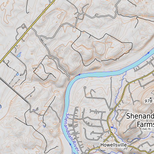 OpenTopoMap map of Borden Marsh Run, VA