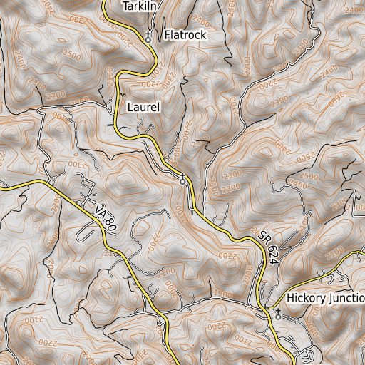 OpenTopoMap map of Jacksons Chapel, VA