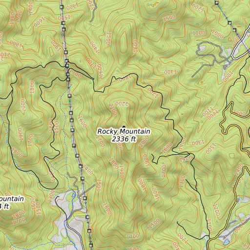 OpenTopoMap map of Rocky Mountain, VA