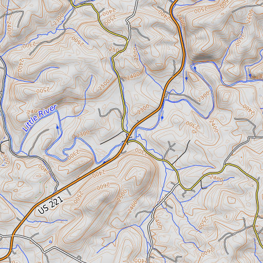 OpenTopoMap map of Woods Store, VA