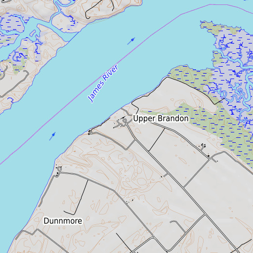OpenTopoMap map of Upper Brandon, VA