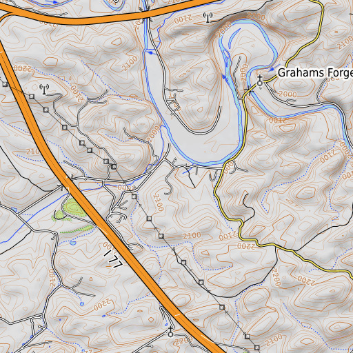 OpenTopoMap map of Boiling Spring, VA