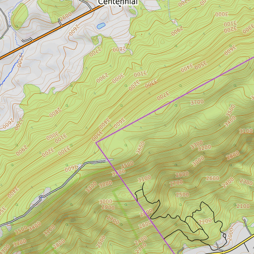 OpenTopoMap map of Peters Mountain, VA