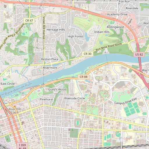 OpenStreetMap map of University Branch, AL
