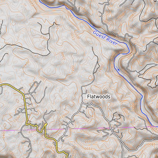 OpenTopoMap map of Selcer Branch, VA