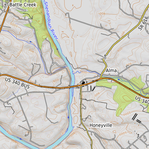 OpenTopoMap map of Stony Run, VA