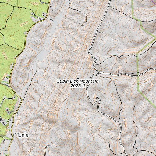 OpenTopoMap map of Supin Lick Mountain, VA