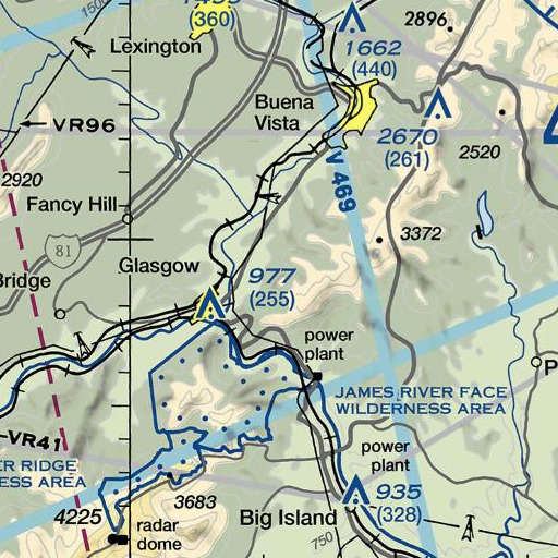 FAA VFR chart of Three Sisters Knobs, VA