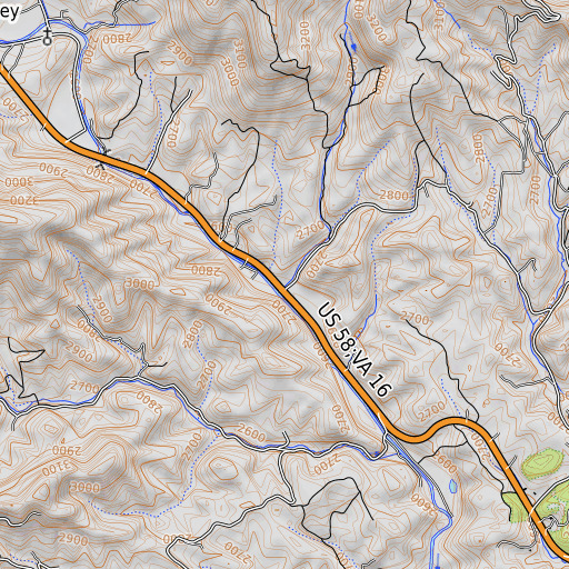 OpenTopoMap map of Trout Branch, VA