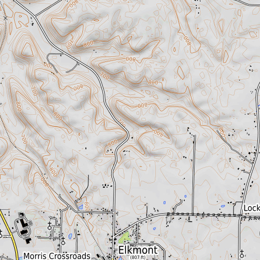 OpenTopoMap map of Hobbs Spring Number Two, AL