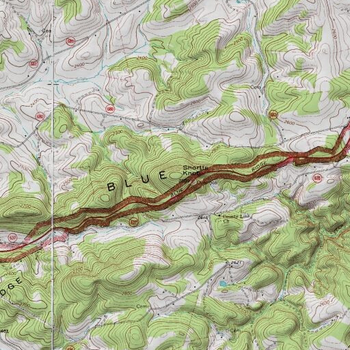 USGS 24K topo map of Shortts Knob, VA