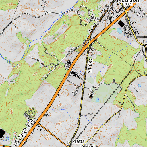 OpenTopoMap map of Madison County High School, VA