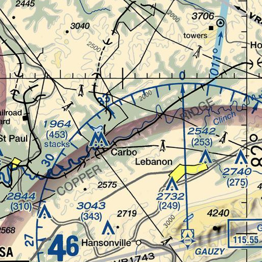 FAA VFR chart of John Counts Memorial Bridge, VA