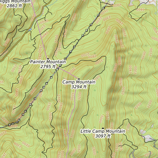 OpenTopoMap map of Camp Mountain, VA