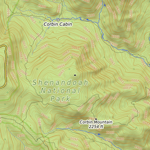 OpenTopoMap map of Thorofare Mountain, VA