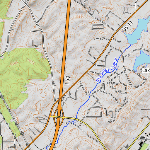 OpenTopoMap map of Willow Spring, AL