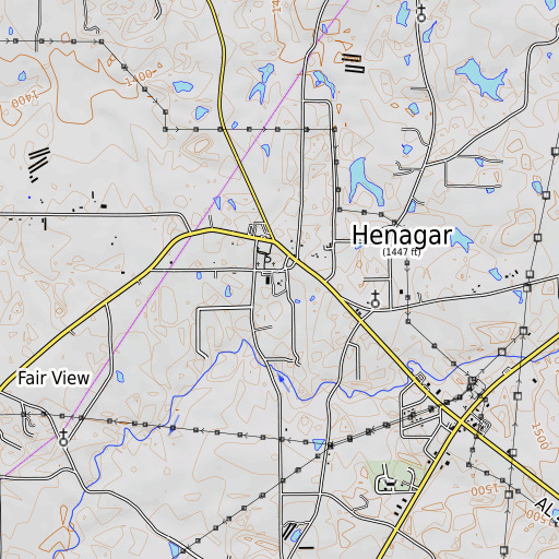 OpenTopoMap map of Henagar Junior High School, AL