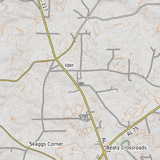 OpenTopoMap map of Ider School, AL