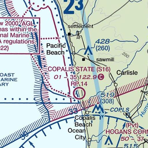 FAA VFR chart of Roosevelt Beach, WA