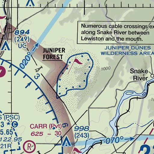 FAA VFR chart of Juniper Dunes Wilderness, WA