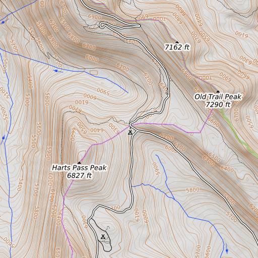 OpenTopoMap map of Harts Pass, WA