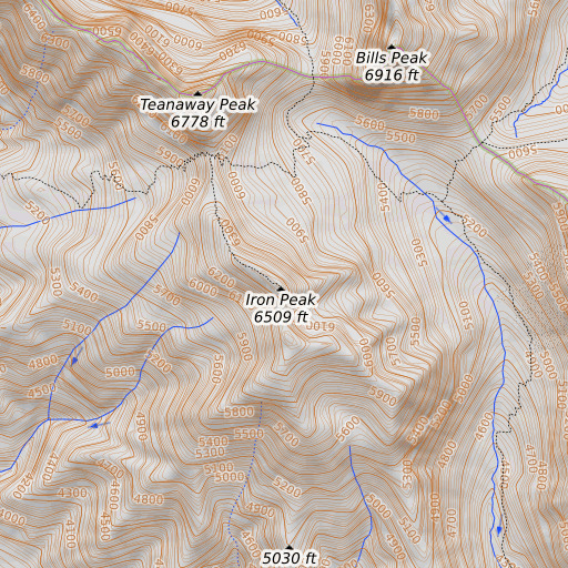 OpenTopoMap map of Iron Peak, WA