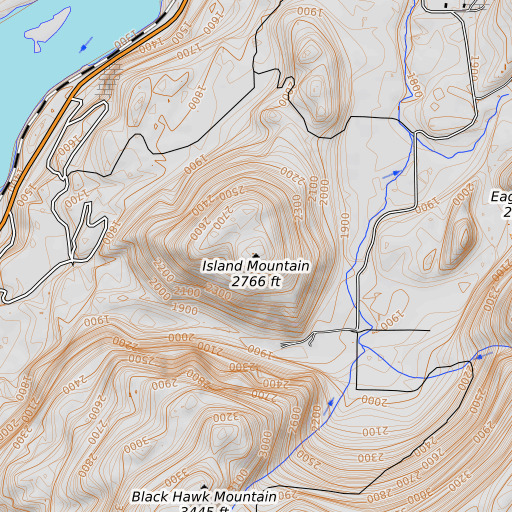 OpenTopoMap map of Island Mountain, WA