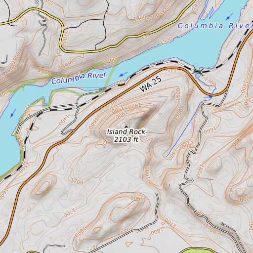 OpenTopoMap map of Island Rock, WA