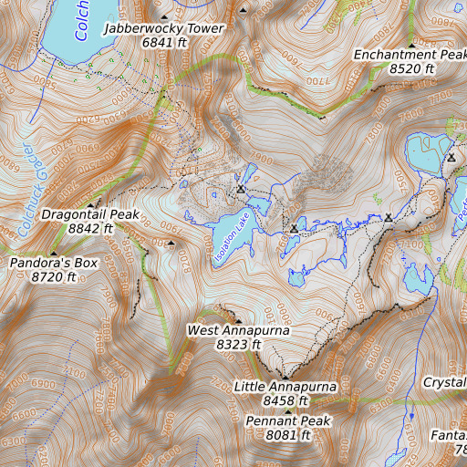 OpenTopoMap map of Isolation Lake, WA