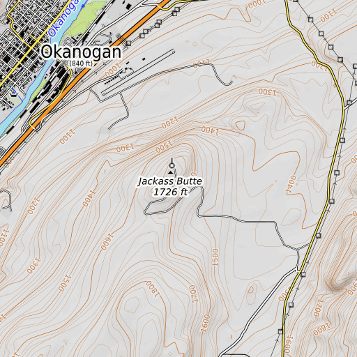 OpenTopoMap map of Jackass Butte, WA