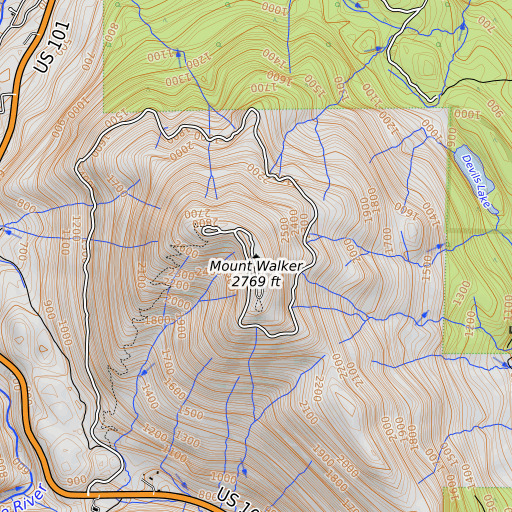 OpenTopoMap map of Mount Walker, WA