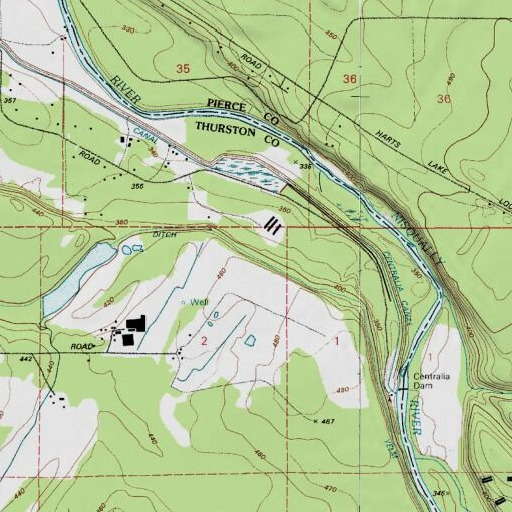 USGS 24K topo map of Yelm Ditch, WA
