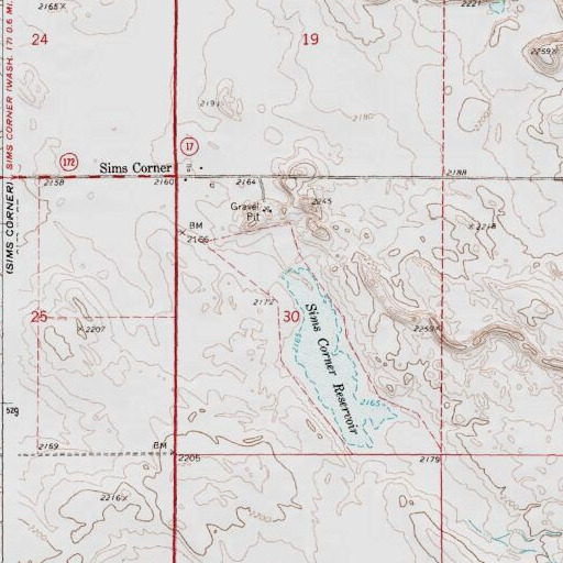 USGS 24K topo map of Sims Coner Dam, WA