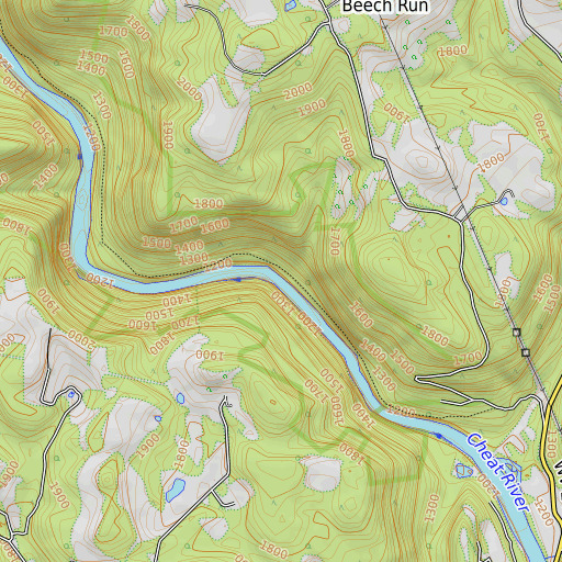 OpenTopoMap map of Beech Run, WV