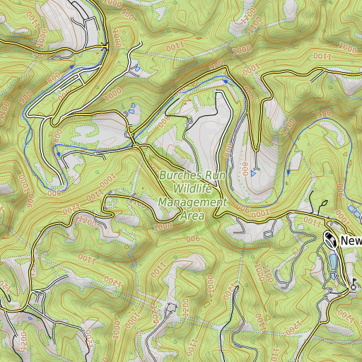 OpenTopoMap map of Burch Run, WV