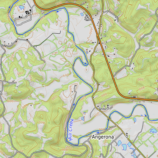 OpenTopoMap map of Cow Run, WV