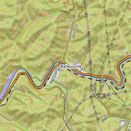 OpenTopoMap map of David Branch, WV