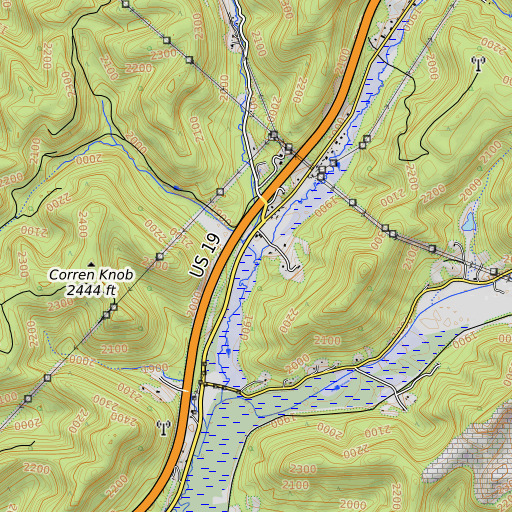 OpenTopoMap map of Lower Spruce Run, WV