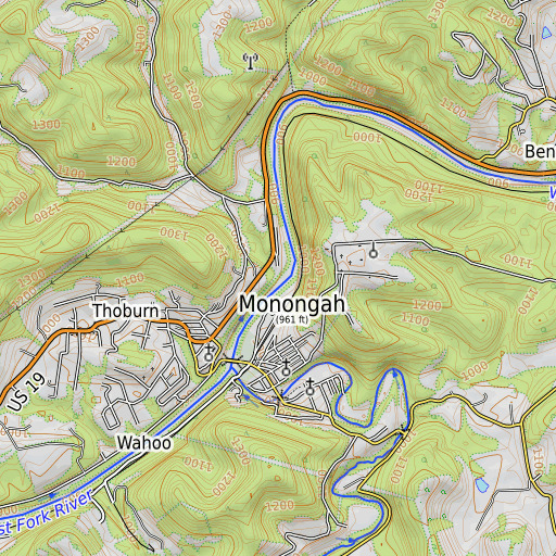 OpenTopoMap map of Mill Fall Run, WV