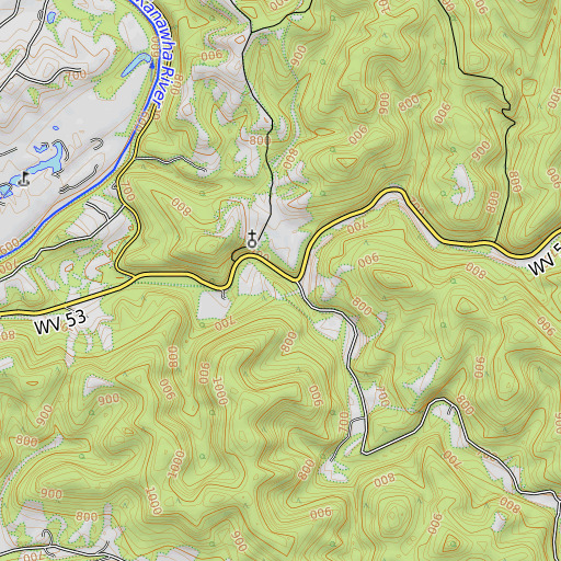 OpenTopoMap map of Parish Fork, WV